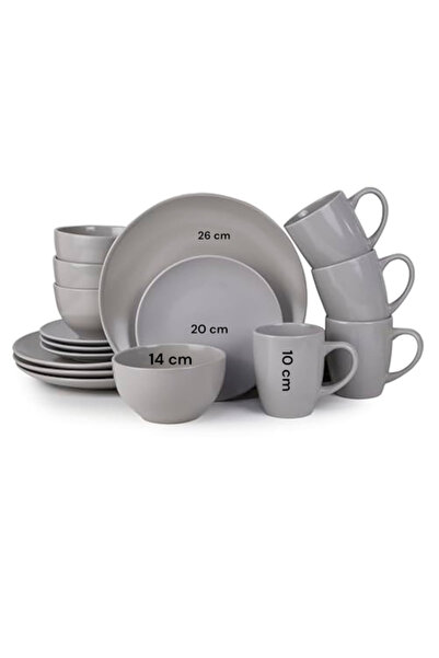 bity thok Porcelain 16 Piece Dining Set – Plain Grey