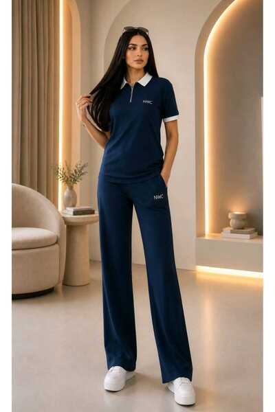 Trn JNS Țesătură premium Indigo Modal, guler polo, detaliu cu fermoar, set co...