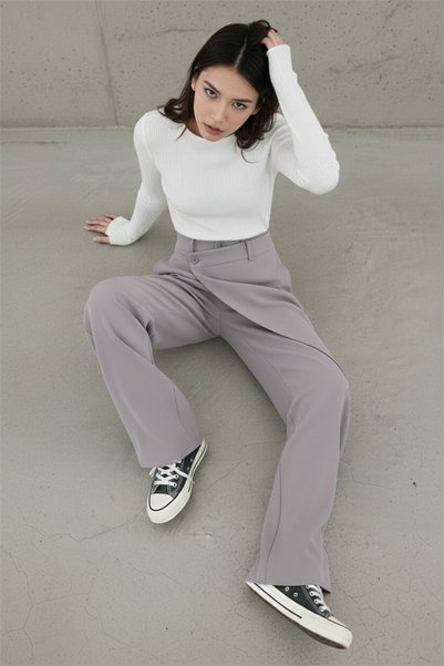 ipek atlas X Nurbeli Women's Asymmetric Urban Designed Palazzo Pants