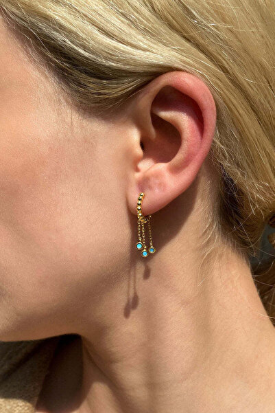 Spossy Silver Jewelry 925 Ayar Gümüş, 14 Ayar Gold, Mavi Taşlı, 3 Zincirli Sa...