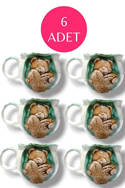 Salizera 6 Pieces of 300 ml Handmade Ceramic Mug with Embossed Teddy Bear Fig...