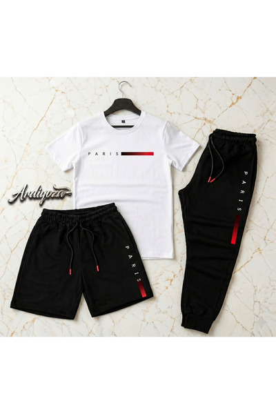 SILATU Paris Printed 3-Piece Tracksuit Set (Shorts-T-Shirt-Sweatpants)