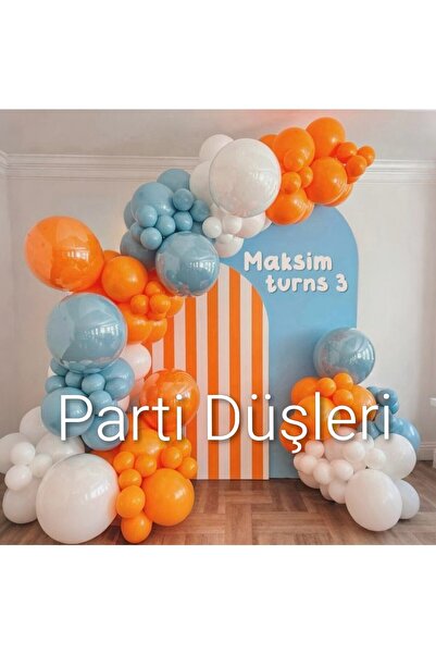 Parti Düşleri Turuncu - Retro White - Blue Glass Doğum Günü Süsleme Balon Zin...