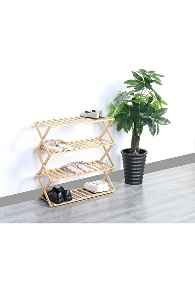 HOMEPRO Home Pro Foldable 4 Tier Bamboo Shoe Rack Multipurpose, Brown, 5249