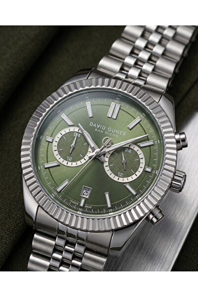 DAVID GUNER San Diego 44mm Men's Watch with Pistachio Green Dial, Steel Band,...