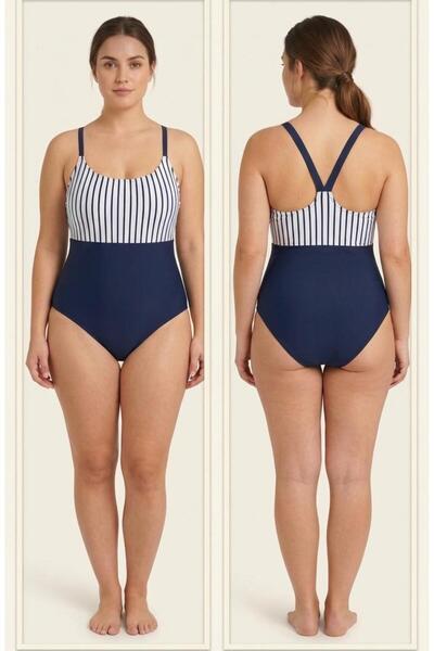 aykidsclup Women's Striped One-Piece Swimsuit – Sporty Model with Cross Strap...