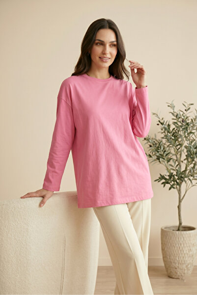 SADEL Oversize Yakası Yuvarlak Tunik - Pembe