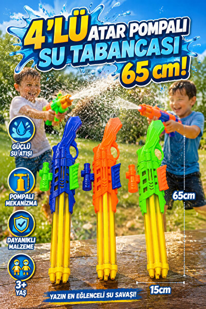 craftivio Büyük Boy Pompalı Su Tabancası 65 cm 4 Uçlu Güçlü Atış Havuz Deniz ...