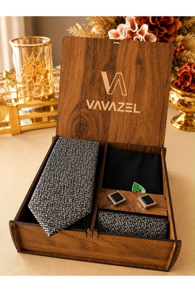 vavazel Premium Wooden Boxed Men's Tie Set – 7.5 cm Classic Black and White S...