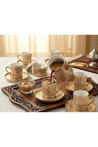 belmira lora Titanyum Altın Kaplama 6 Kişilik, 6'lı Set Kahve Fincanı GlassAr...