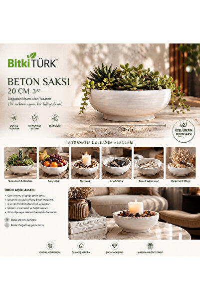BitkiTÜRK 🌿 El Yapımı Beton Saksı 20 cm | Bonsai Saksısı | Sukulent Saksısı ...