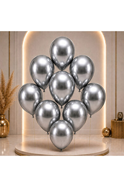 BeySüS Dark Silver Color Latex Chrome Balloon (30 cm) - 6 Pieces
