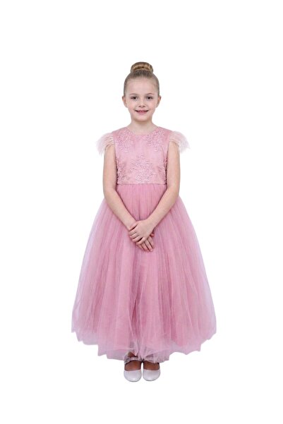 Bidani - Pink Feather Accented Party Gown - 4Y to 13Y