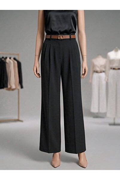 feiruz Waist Elastic Detail Relaxed Fit Belted Fabric Trousers