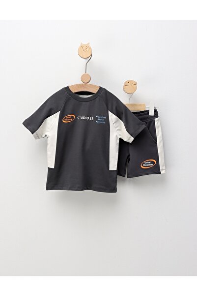 MiniKids Summer Top Bottom Set , Around The World, with dark gray