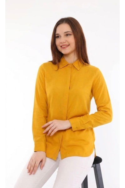 Polologin Butik Hardal Sarısı Viskon Pamuk Karışımlı Gömlek