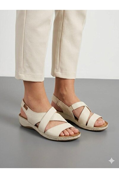 Lütfi Women's Genuine Leather Orthopedic Soft Sole Daily Comfortable Sandals