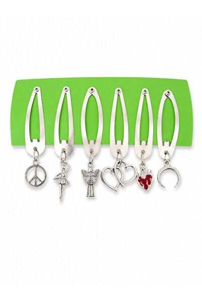 DEEFWEAR Set of 6 Charm Detailed Metal Snap Clips Silver Color Y2K Hair Acces...