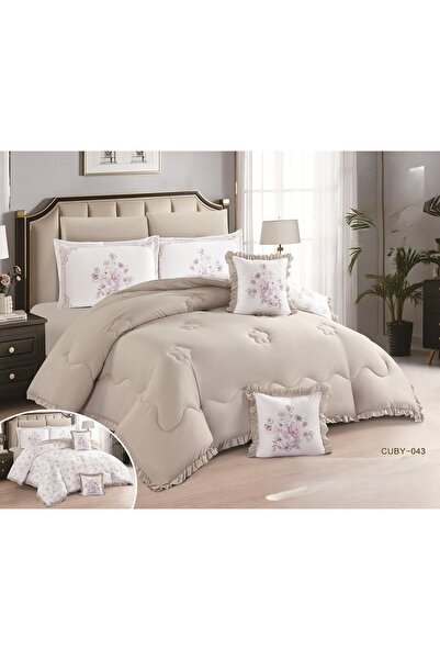 Red Rose Summer Nefren Bedspread 8 Pieces Plain Double-Sided Exclusive and At...