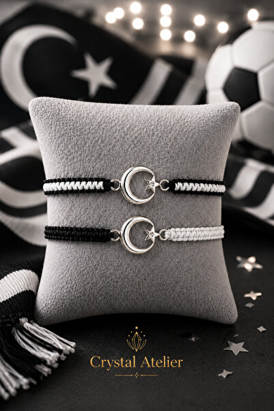 Crystal Atelier Black and White Moon Star Fan Bracelet Set Adjustable Macrame...