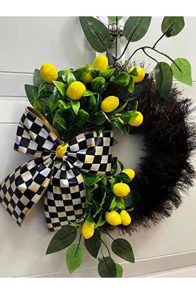 GÜLHOBY Mackenzie Pattern Ribbon Checkered Bow Lemon Door Ornament