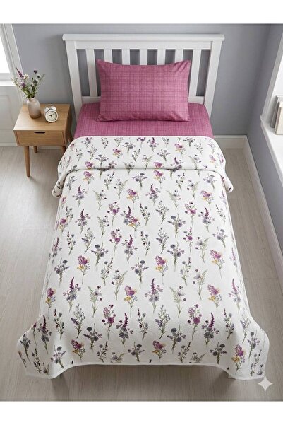 ŞENER HOME Set de lenjerie de pat cu model de flori sălbatice, elastic, pentr...