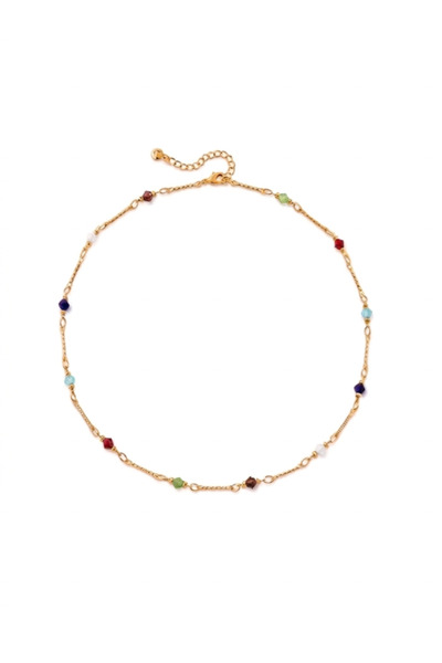 ZARİN JEWELS 18 Ayar Altın Kaplama Kristal Boncuklu İnce Kolye