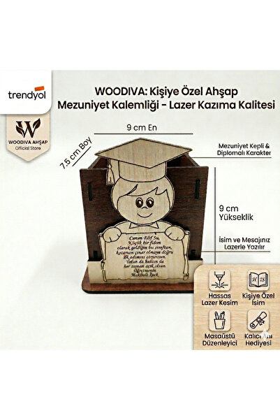 WOODIVA AHŞAP Woodiva Kişiye Özel Erkek Ahşap Mezuniyet Kalemliği Öğretmenden...