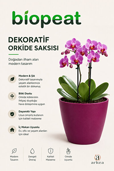 BioPeat Dekoratif Orkide Saksısı 12’lik Üretim Saksısına Uyumlu Modern Saksı ...