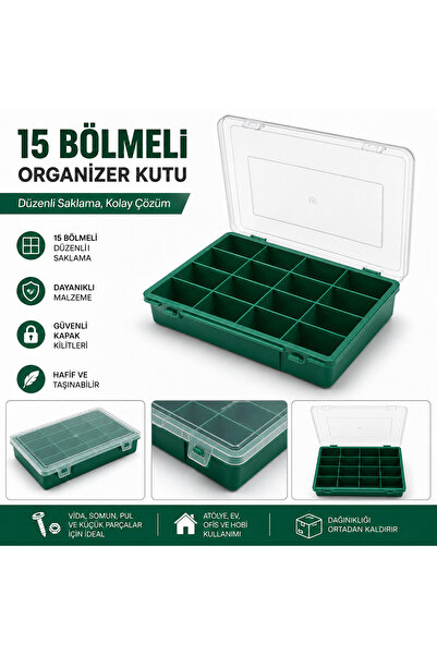 GENERAL 15 Bölmeli Plastik Organizer Kutu Şeffaf Kapaklı Çok Amaçlı Saklama K...