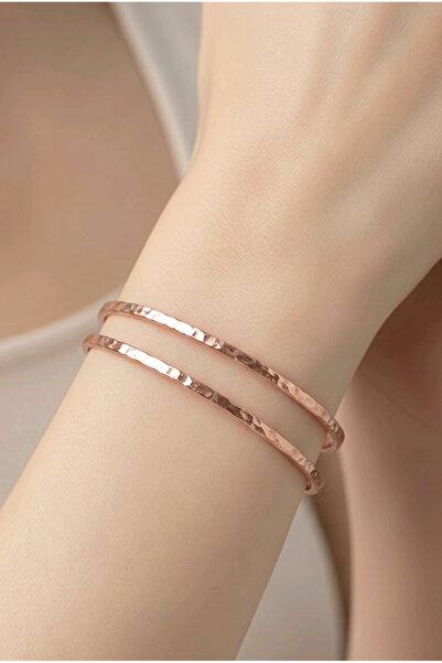 NBS Beautiful Naturel Stones سوار نحاسي نقي رفيع مكون من قطعتين من طراز Ajda ...