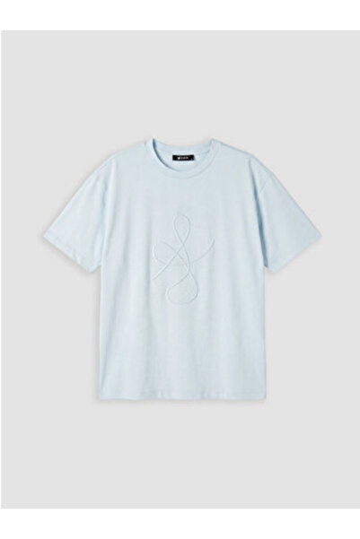 LC Waikiki New Season Blue Embroidered 100% Cotton Women's T-Shirt