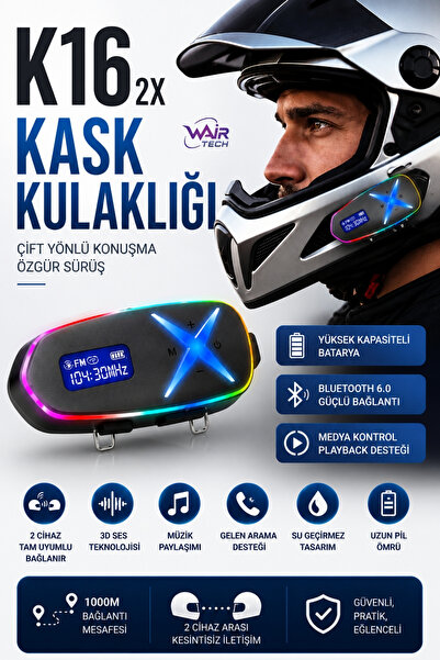 Wair Teknoloji K162X Motosiklet Kask Kulaklığı Bluetooth Intercom Telsiz Sist...