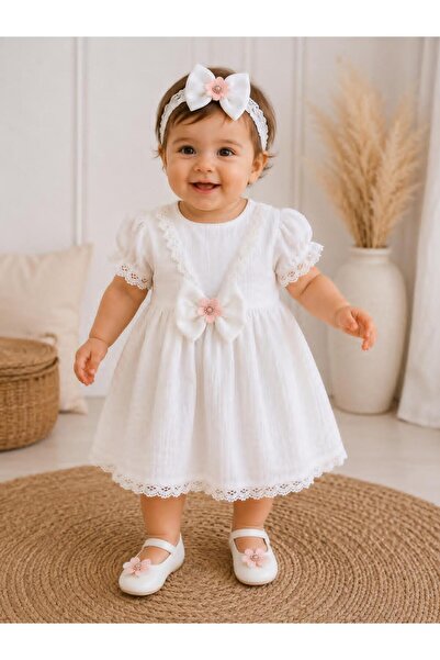 OEM Elegant Dress for Little Girls with Matching Headband, Lace and Bow