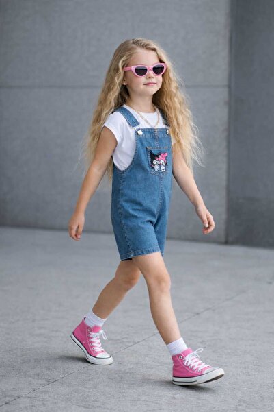CoolCix Krm Embroidered Girl's Model Cotton Denim Salopet Bahçivan - No T-Shirt