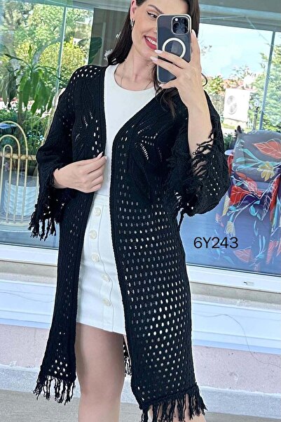 İnce Topuk Tasseled Long Knitwear Cardigan 6Y243