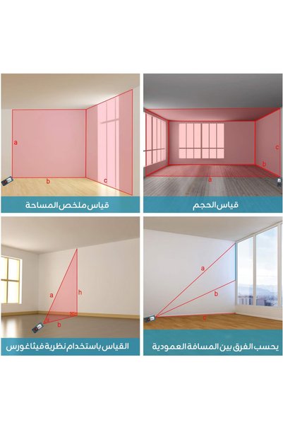 SNDWAY جهاز قياس بالليزر 50 متر، أداة قياس بالليزر، دقة تصل إلى ±1/10 بوصة، تبديل بين وحدات المتر/البوصة/القدم، شاشة LCD بإضاءة خلفية ووضع فيثاغورس، قابل لإعادة الشحن عبر USB لقياس المسافة والمساحة والحجم.