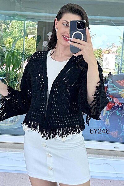 İnce Topuk Tasseled Short Knitwear Cardigan 6Y246
