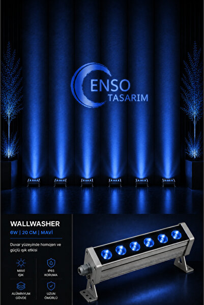 6W 20 Cm Mavi LED Wallwasher Dış Cephe Duvar Cami Bahçe Aydınlatma
