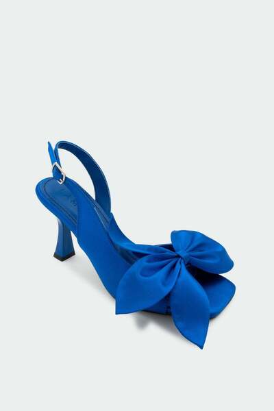 LamintaGlobal Molina Bow Detailed Women's Saks Satin Heeled Shoes