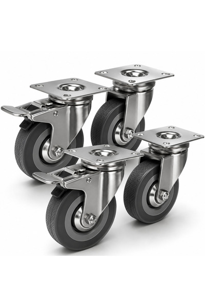 Malatec Set de 4 roți pivotante cu frână, 75 mm, sarcină maximă 220 kg, oțel ...