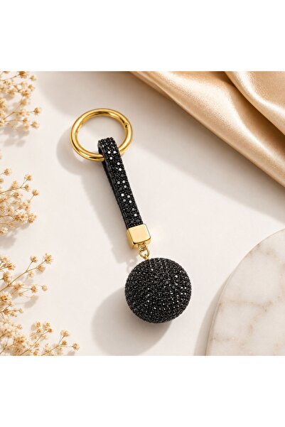 icha Black Stone Gold Color Keychain Bag Ornament Women's Accessory Gift