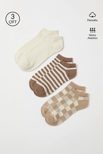 Rays Beige-Ecru 3-Piece Patterned Booties Socks 2002