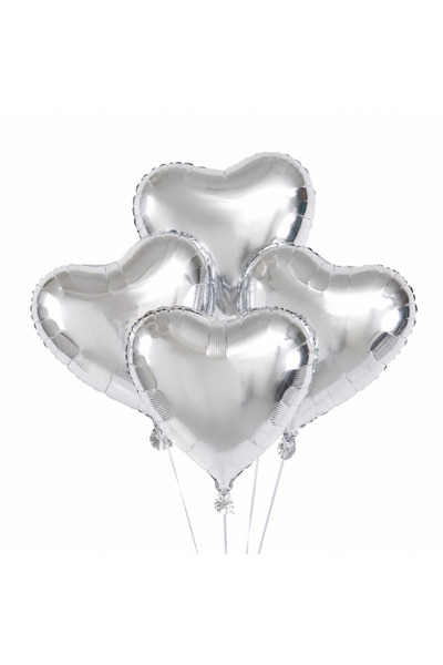 Ropet Set 4 Baloane Folie Inimioare, Argintiu, 25 cm,