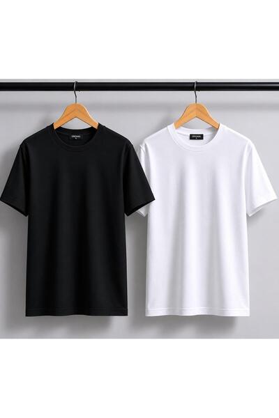 Kuraff Giyim Unisex Basic 2-Piece Cotton Solid Color T-Shirt