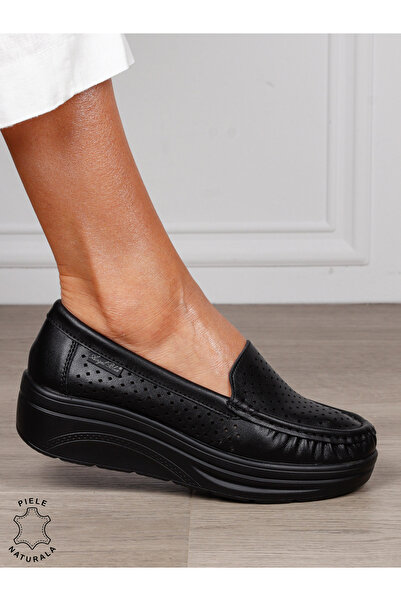 ANGEL BLUE Women's Genuine Leather MOCCASINS CRL1579 BLACK