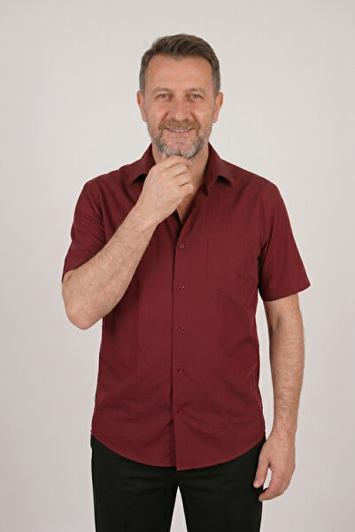 nacar çarşı Men's Burgundy Classic Cut Short Sleeve Shirt