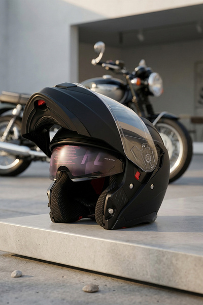 Caspiano Premium Çene Açılır Kask Güneş Vizörlü Mat siyah ECE 22.06 Sertifikalı