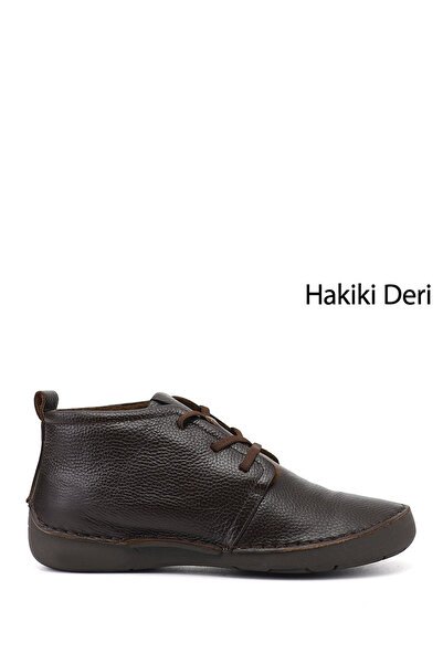GÖNDERİ(R) Women's Dark Brown Floater Lace-Up Genuine Leather Comfort Boots