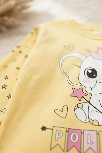 Babydonat Taçlı Fil Desenli % 100 Pamuk Kız Çocuk Pijama Takımı